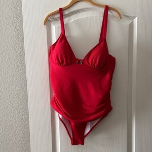 Red Ribbed One-Piece Swimsuit US14 NWOT
